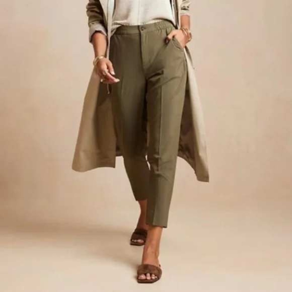Banana Republic Airstretch Tapered Ankle Pants Women Sz L Large Olive Green Work